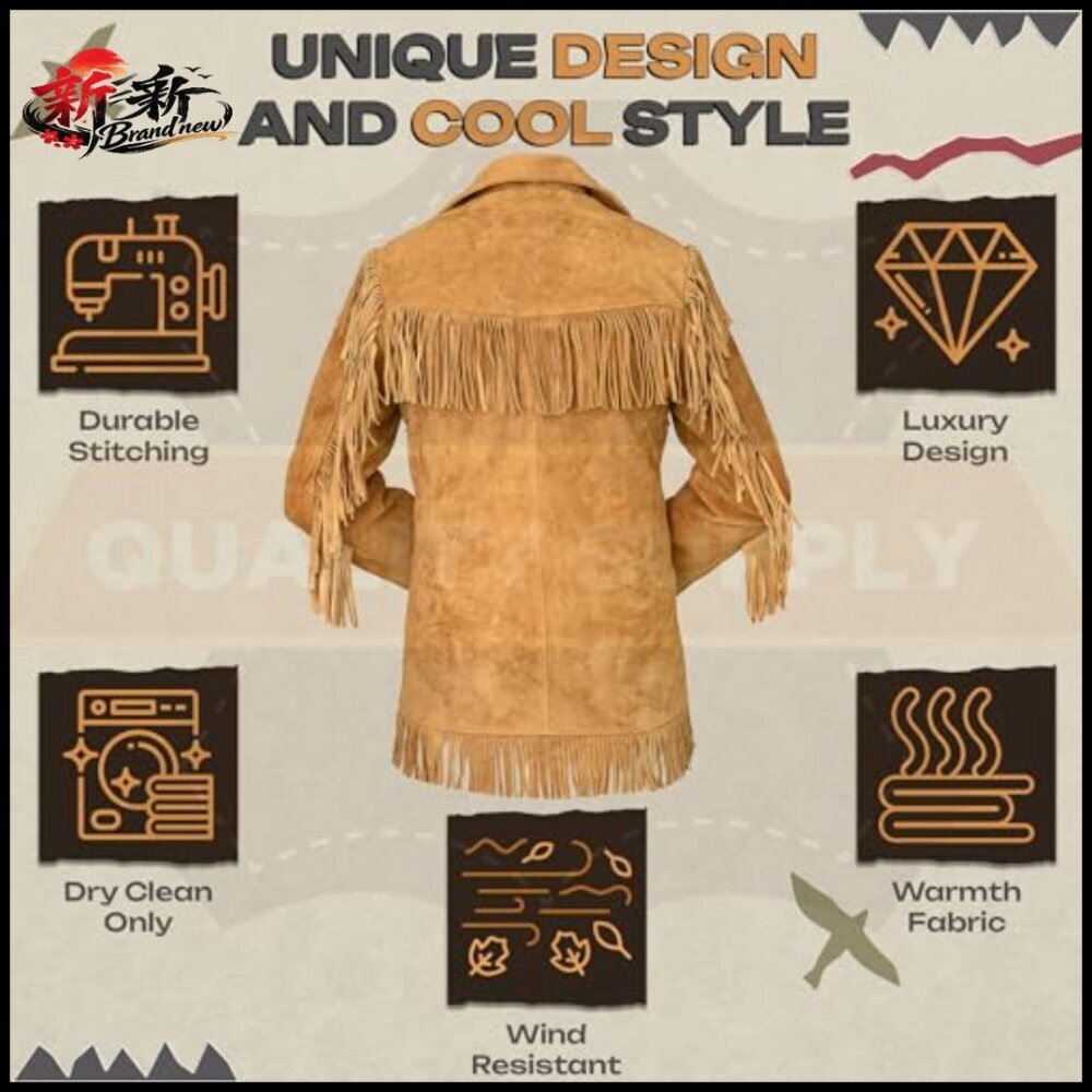 Genuine Suede Leather Western Fringe Jacket Women Cowgirl Style - Picture 6 of 7